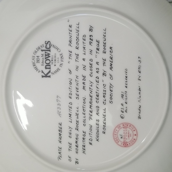 P1b - Knowles Norman Rockwell Plate "The Painter" 1983 LE Collector's Plate - Picture 5 of 9
